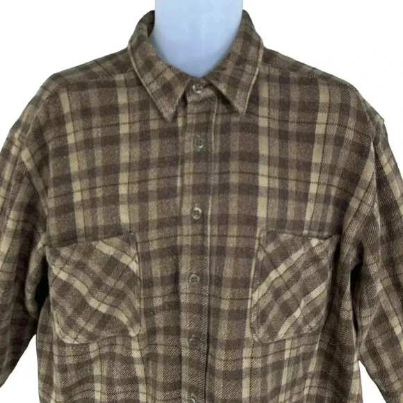 Vintage St Johns Bay Mens XL Brown Plaid Shirt Long Sleeve Shacket Garndpacore - Picture 6 of 16